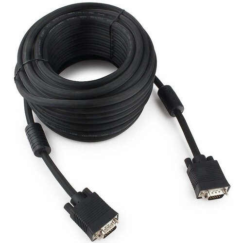 кабель gembird vga m vga m cc ppvga 15m 15 м 1 шт черный Кабель VGA Premium Cablexpert CC-PPVGA-15M-B, 15M/15M, 15м, черный, тройной экран, феррит.кольца, пакет