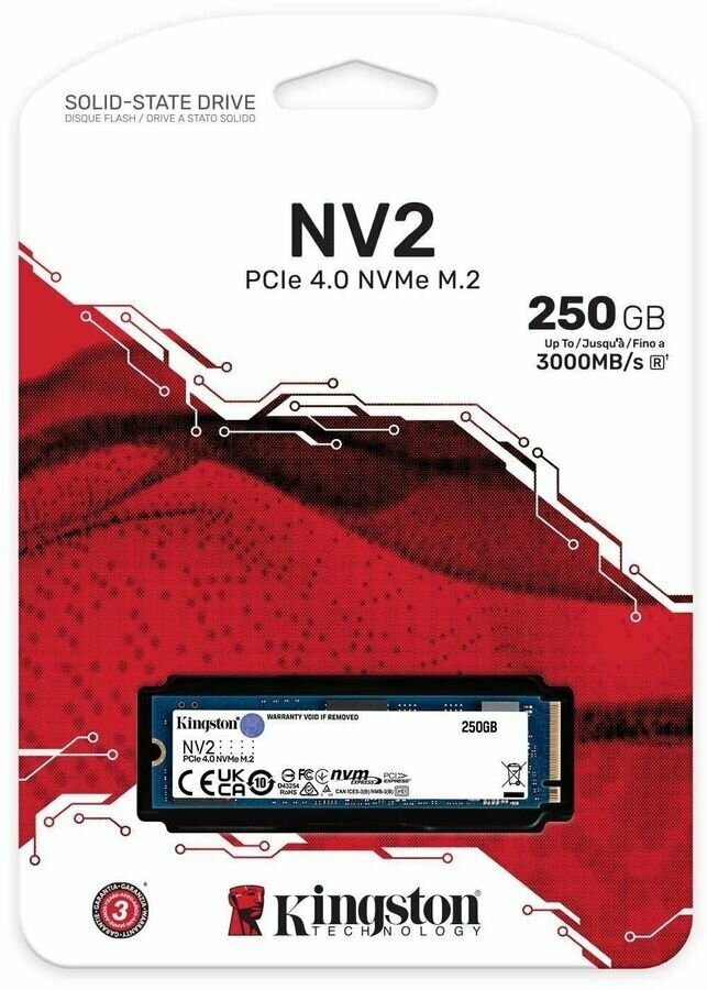 SSD накопитель Kingston NV2 SNV2S/250G 250ГБ, M.2 2280, PCIe 4.0 x4, NVMe, M.2