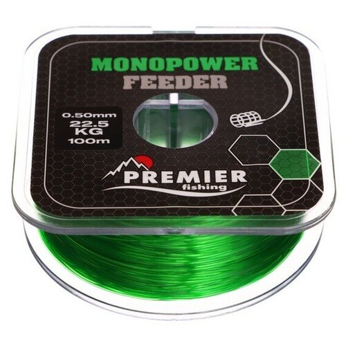 леска premier fishing monopower feeder pr mf g 020 100 Леска Preмier fishing MONOPOWER Feeder, диаметр 0.5 мм, тест 22.5 кг, 100 м, зелёная