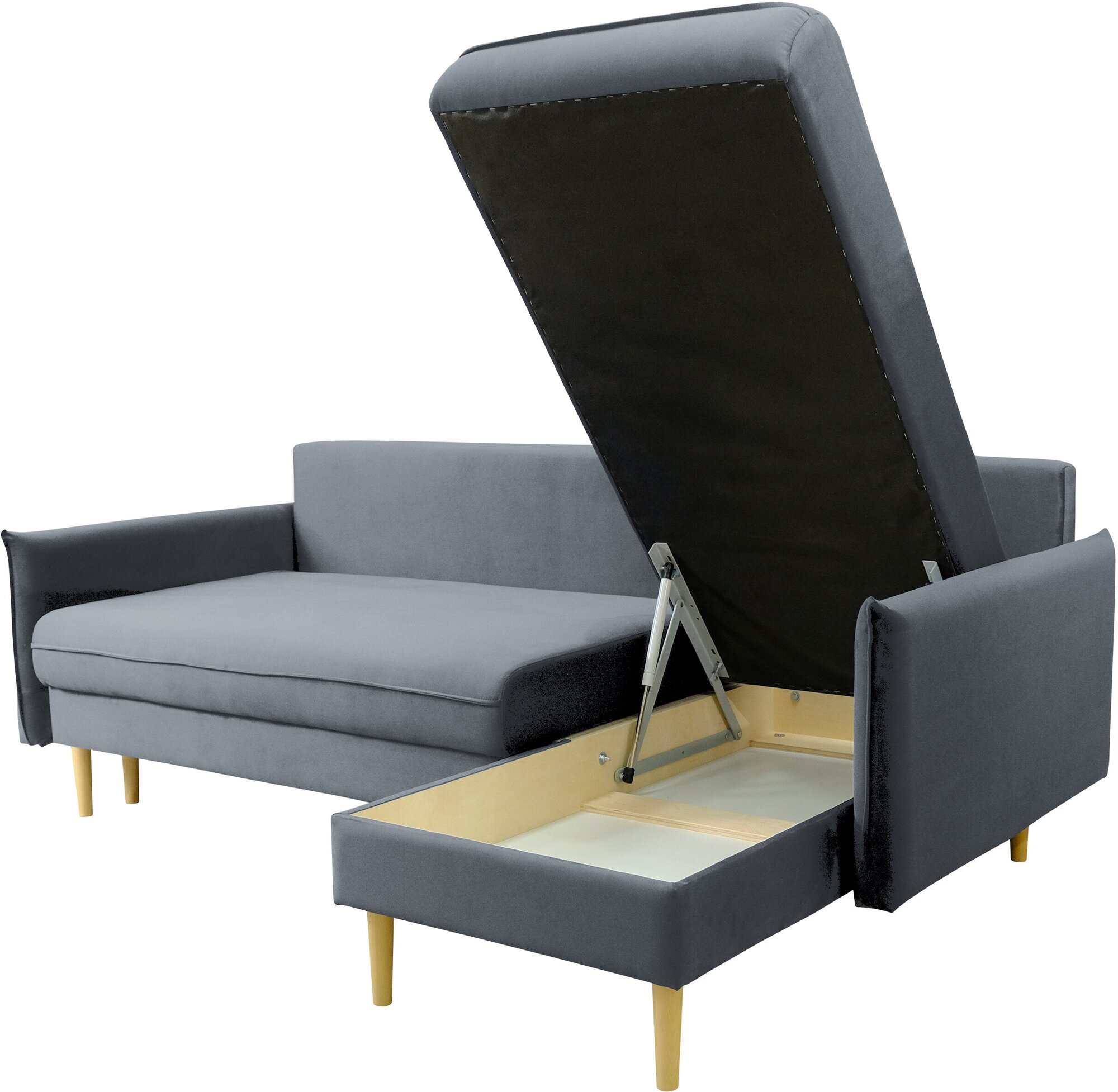 Диван-кровать угловой Фьорд с оттоманкой, серый, механизм Тик-так, 216 х145х95 см - фотография № 5