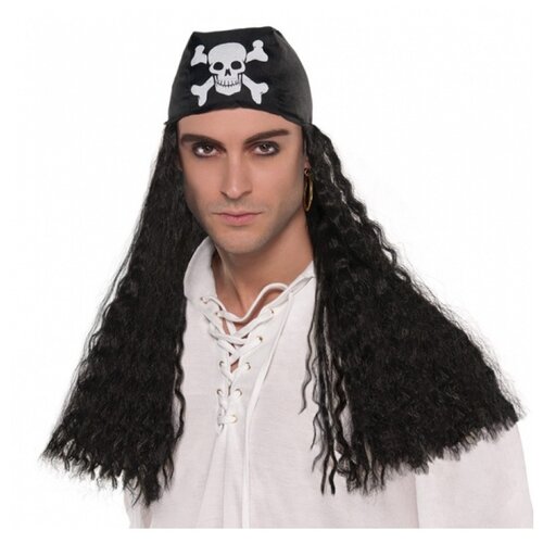 фото Черная пиратская бандана с волосами amscan