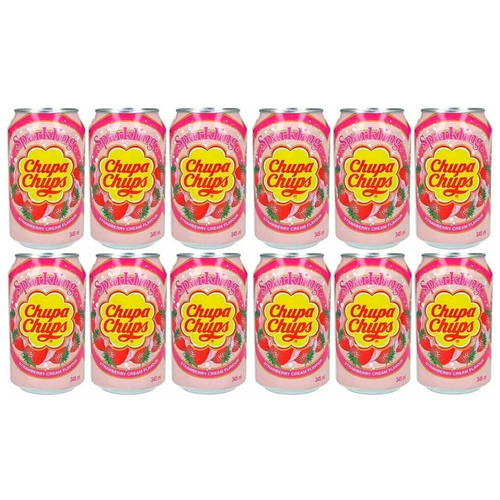 Газированный напиток Chupa Chups Strawberry Cream (Чупа Чупс Клубника Крем) 0.345 л ж/б упаковка 12 штук (Корея)