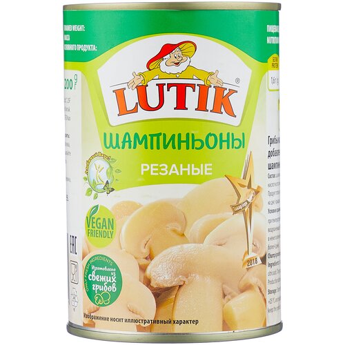 LUTIK Шампиньоны резаные, 425мл, ж/б