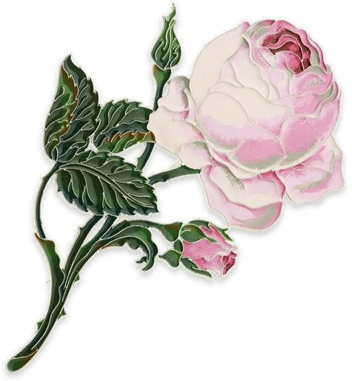 Брошь Русские Самоцветы Розы Зимнего дворца, серебро, 925 проба, филигрань, эмаль, размер 13.7 см.