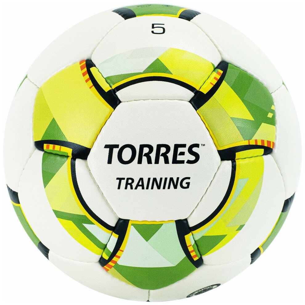 Мяч футб. "TORRES Training" арт. F320055, р.5, 32 пан. PU, 4 подкл. слоя, руч. сшивка, бело-зел-сер