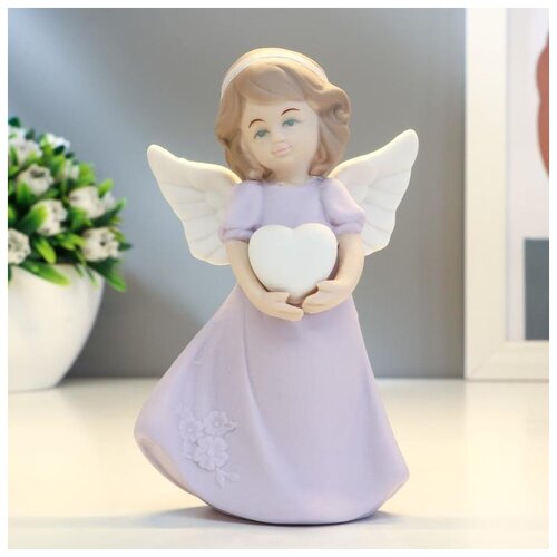 фото Сувенир керамика "ангел-девочка в сиреневом платье с сердцем" лак 12х4,8х7,5 см 2588108 сима-ленд