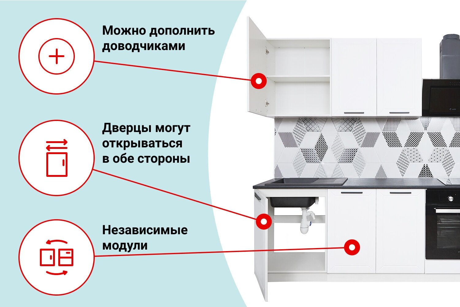 Кухонный гарнитур Hoff Эстель 2,4 м 240х210х60 см, Белый