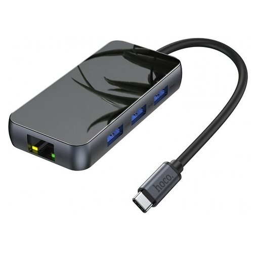 USB-концентратор Hoco HB16 Easy expand, разъемов: 3, серый переходник hoco hb16 easy expand type c 3xusb3 0 hdmi pd rj45 черный