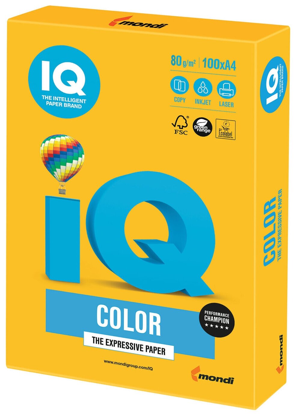 Бумага IQ "Color intensive" А4, 80г/м2, 100л. (солнечно-желтый), 88825
