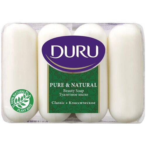 DURU Мыло кусковое Pure & natural Классическое без аромата, 4 шт., 85 г косметика для мамы duru natural treas мыло медовый миндаль 90 г