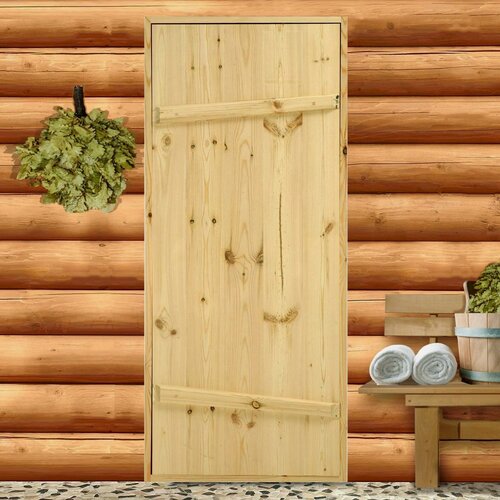 Изображение товара Дверь для бани и сауны, 160×70 см по коробке, сосна, на клиньях, массив, «Добропаровъ»