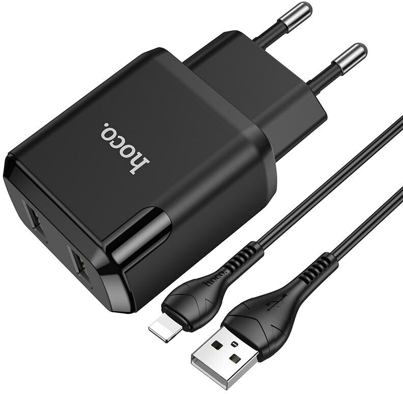 Зарядное устройство HOCO N7 Speedy 2/USB + Кабель USB-Lightning, 2.1A, черный