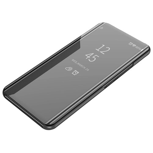 фото Пластиковый зеркальный чехол книжка для samsung galaxy a02 с полупрозрачной крышкой для уведомлений черный 100gadgets
