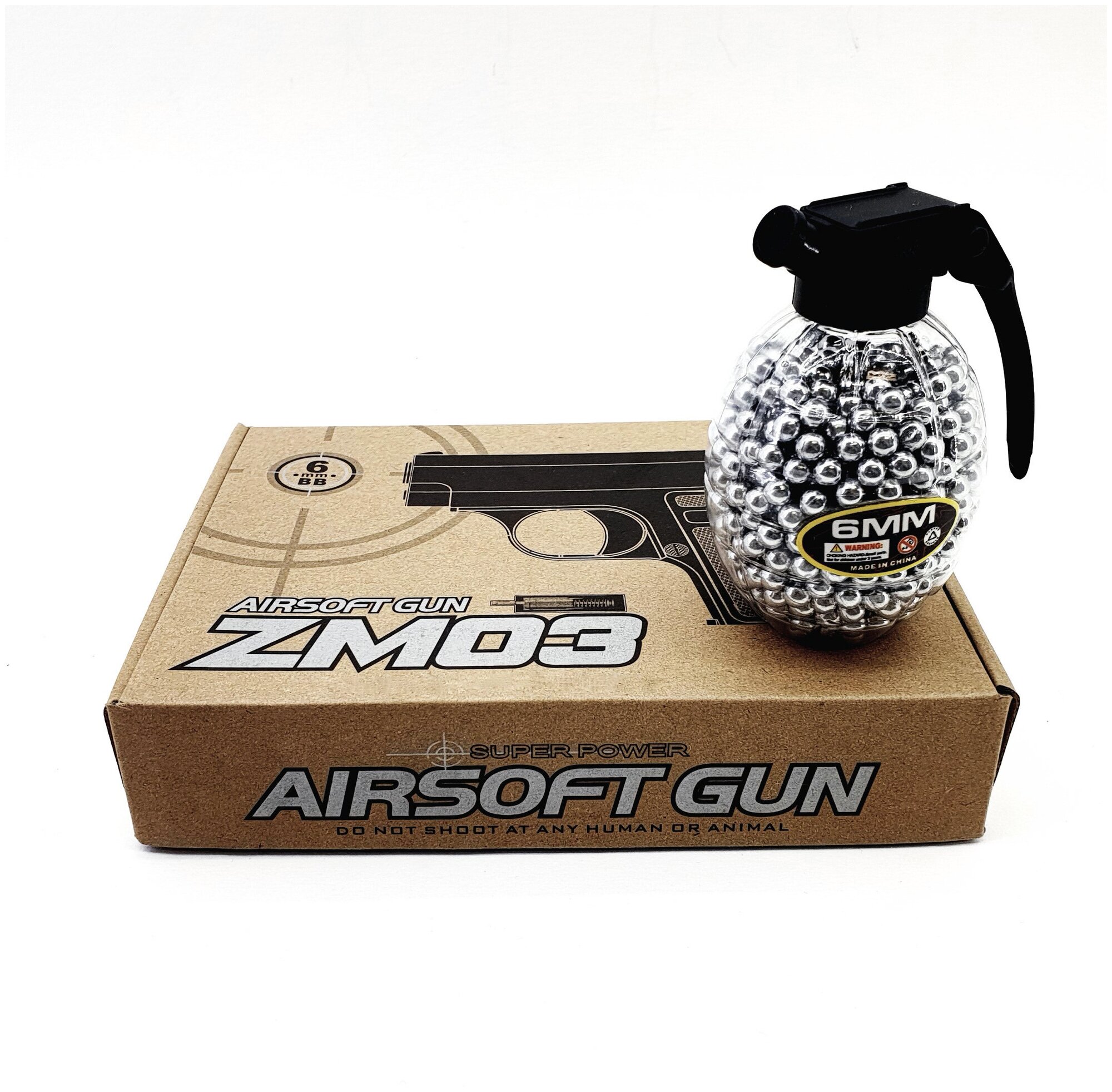 Пистолет детский Airsoft Gun ZM 03 металлический с пластиковыми вставками + 800 шариков в комплекте.