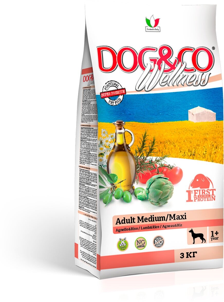 Wellness Dog&Co Adult Medium/Maxi корм для собак средних и крупных пород Баранина и рис 3 кг.