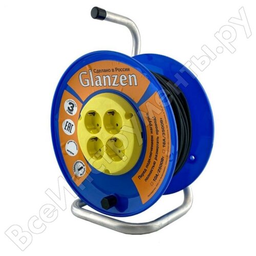 Удлинитель силовой на катушке GLANZEN 4 гн. ПВС 3х0,75, EB-50-018, 00-00006732