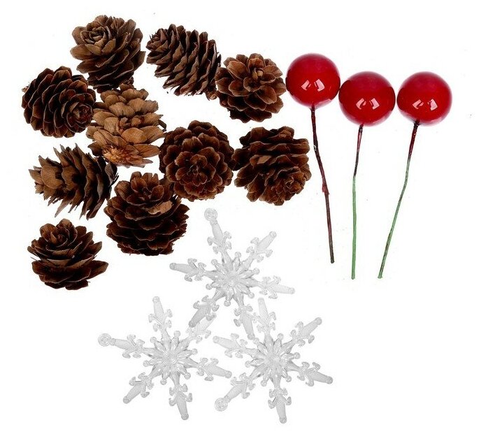 Новогодний декор Лесная мастерская "Шишки со снежинками", природные материалы, в пакете (WS-026)