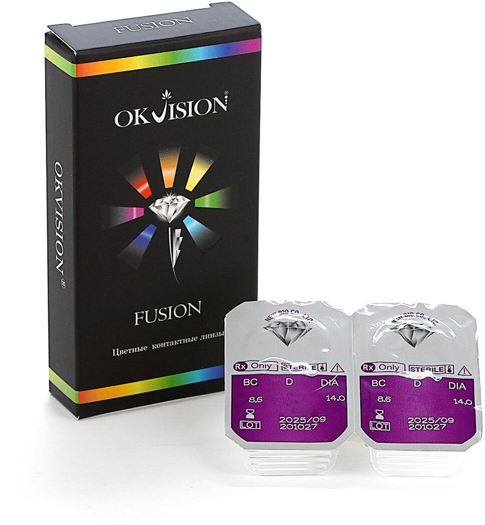 Цветные контактные линзы OKVision Fusion 3 месяца, -8.00 8.6, Violet 2, 2 шт. диаметр 14 мм.