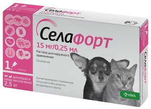 Фото Селафорт 15 мг Капли на холку для кошек и собак весом до 2,5 кг 1 пипетка