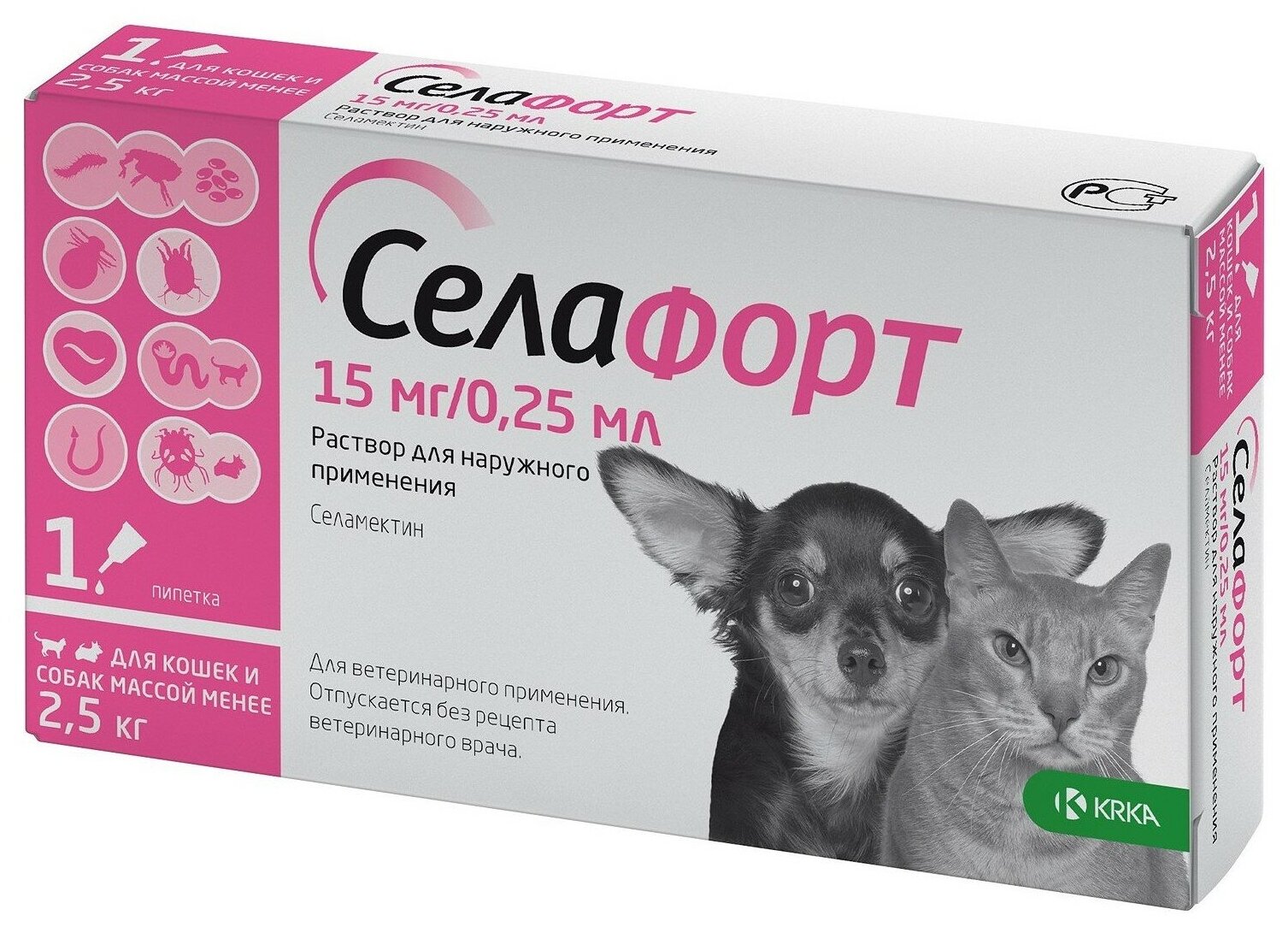 Селафорт 15 мг Капли на холку для кошек и собак весом до 25 кг 1 пипетка