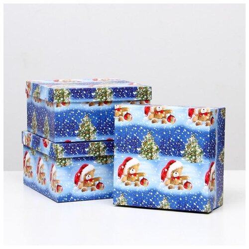 фото Набор коробок 3 в 1 "мишки нг", 25,5 х 25,5 х 13 - 21,5 х 21,5 х 11 см 5238417 сима-ленд