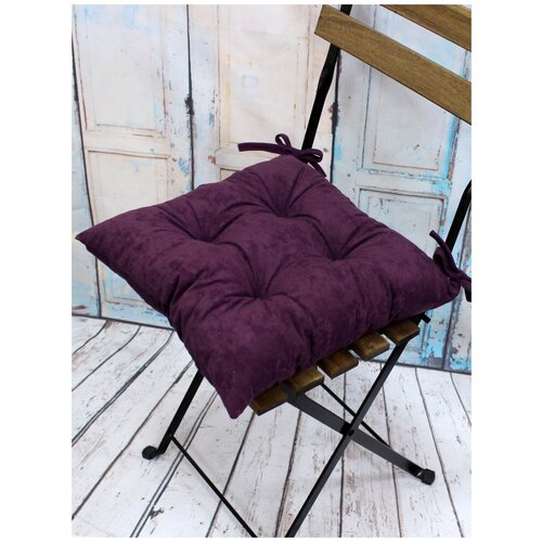 Подушка декоративная на стул MATEX VELOURS фиолетовый с завязками, чехол не съемный, ткань велюр, 42х42 см