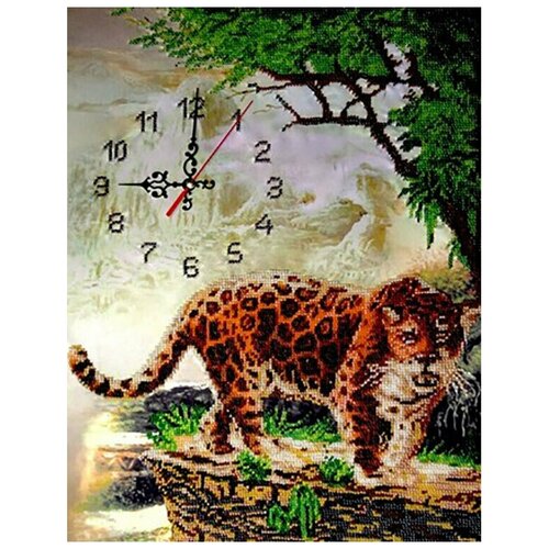 Набор для вышивания FeDi Часы с леопардом, 30x40см