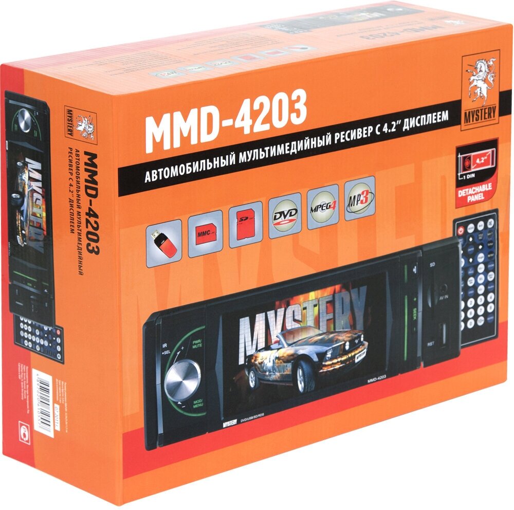 Мультимедийный центр MYSTERY MMD-4203 1DIN, USB, DVD, экран 4 дюйма