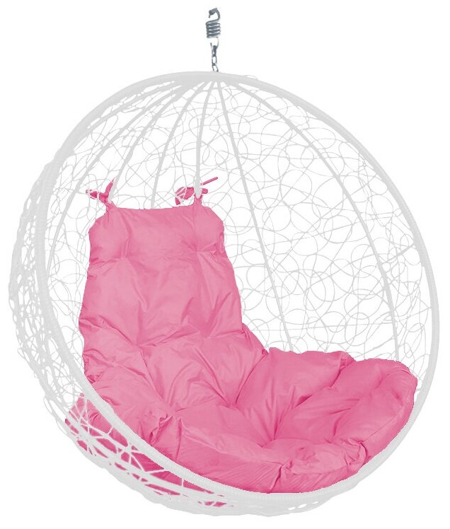 Подвесное кресло круг ротанг белое (без стойки), розовая подушка