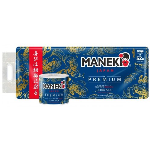 Купить Maneki Бумага туалетная OCEAN 3 слоя с ароматом бриза океана 10 рулонов, первичная целлюлоза, Туалетная бумага и полотенца