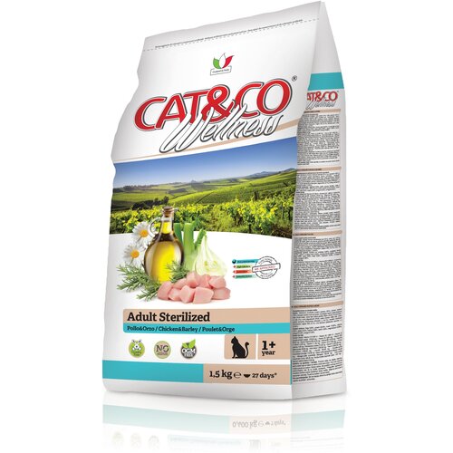 Wellness Cat&Co Adult Sterilized корм для взрослых стерилизованных кошек Курица и ячмень, 1,5 кг.