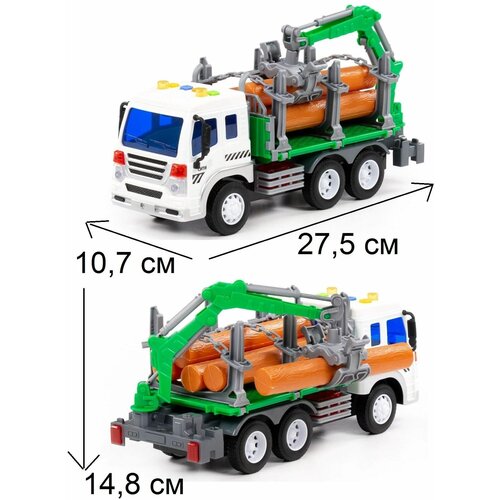 Лесовоз 27,5 см машина зеленая Сити (инерция, звук, свет, 5 бревен с краном-манипулятором) инерционная машина профи 31 7 см звук свет лесовоз 5 бревен с краном манипулятором