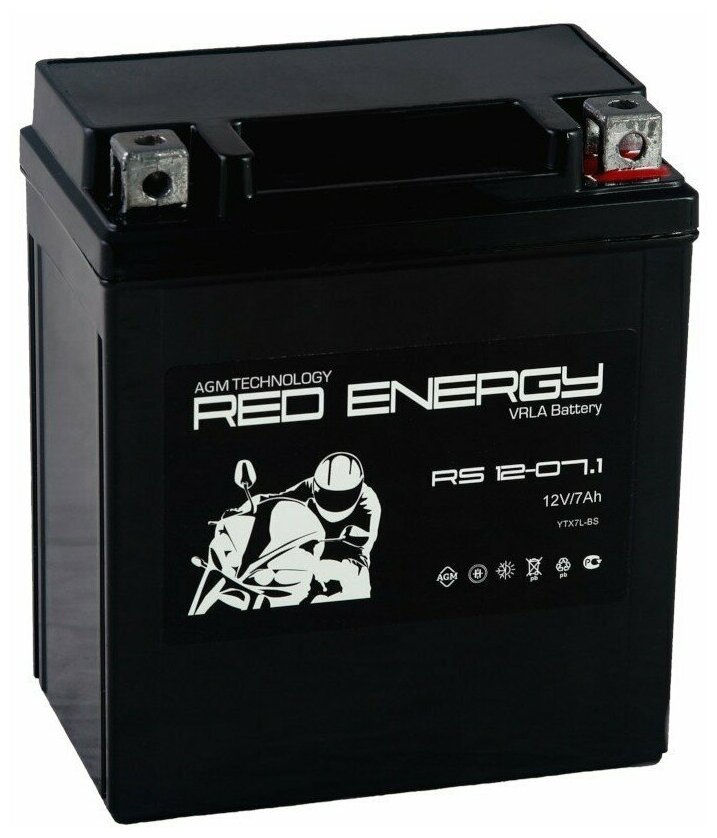 Мото, Скутер 12В 6 А.ч. Red Energy Rs1207.1 (Ytx7lbs) (114X70x132) (Залитый) Agm Аккумулятор DELTA battery арт. RS1207.1