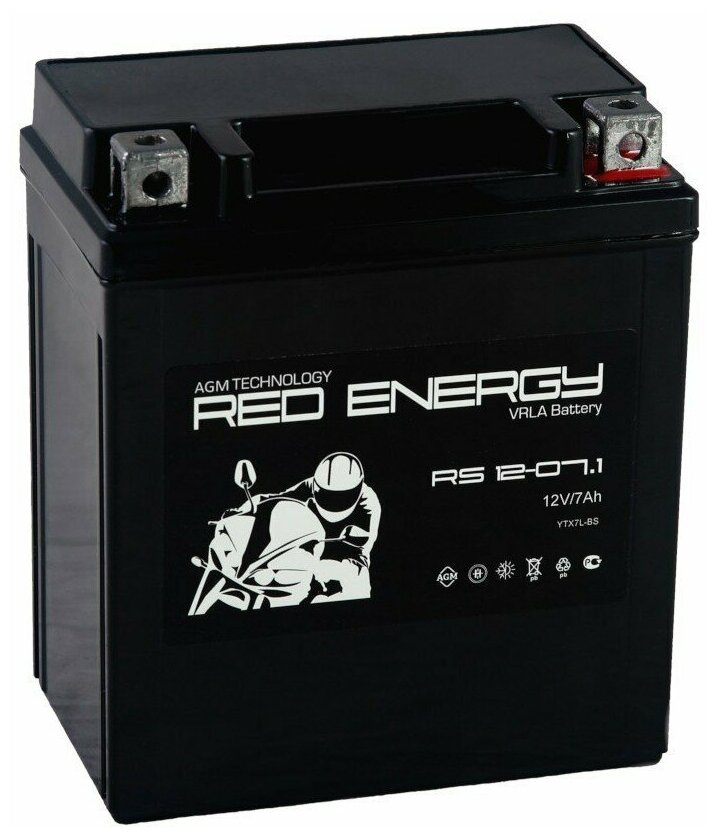 Мото, Скутер 12В 6 А. ч. Red Energy Rs1207.1 (Ytx7lbs) (114X70x132) (Залитый) Agm Аккумулятор DELTA battery арт. RS1207.1