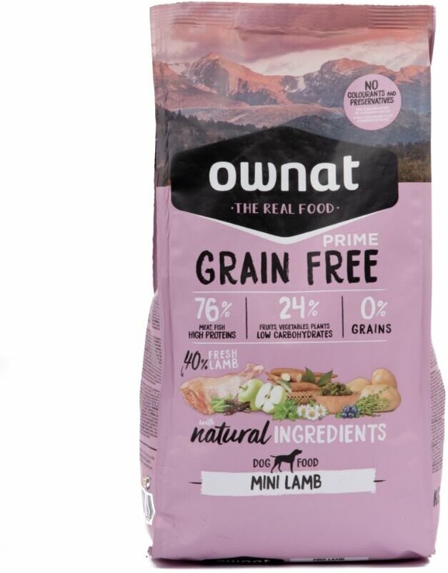 Ownat GRAIN FREE PRIME сухой корм для собак мелких пород беззерновой, с ягненком, 1 кг