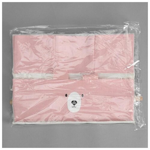 фото Органайзер с карманами доляна подвесной "мишка", 6 отделений, 60*35 см, розовый
