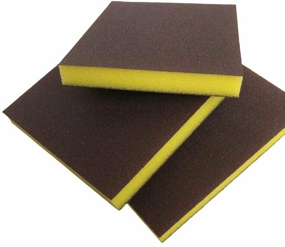 Губка двусторонняя Sponge Fine 98*120*13mm (желтая) Р240 3шт