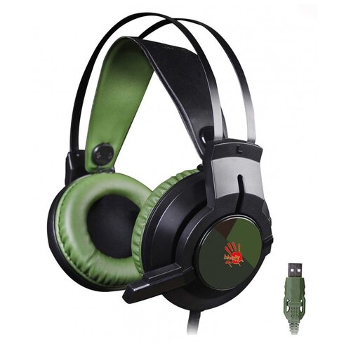 Наушники с микрофоном A4Tech Bloody J450 черный/зеленый 1.8м мониторные оголовье (J450) игровые наушники a4tech j450 stereo headphone usb
