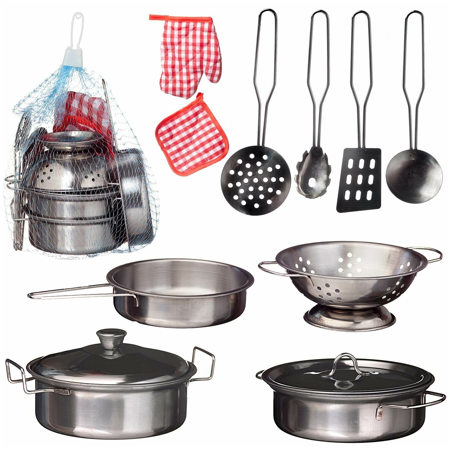 Игровой набор ABtoys Помогаю Маме Посуда металлическая для кухни 12 предметов 1 набор