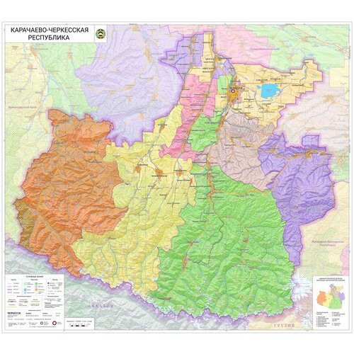 Настенная карта Карачаево-Черкесской Республики 104 х 117 см (на холсте)