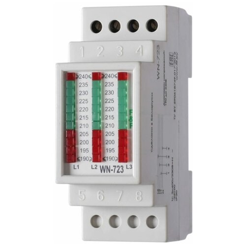 Указатель напряжения WN-723. Трехфазный. Светодиодная шкала. Диапазон индикации 190-240В. Монтаж на DIN-рейке 35 мм.