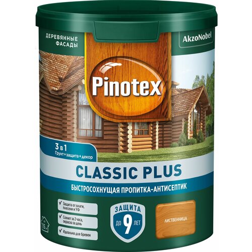 Pinotex антисептик Classic Plus, 0.9 л, лиственница pinotex classic plus 9 л лиственница