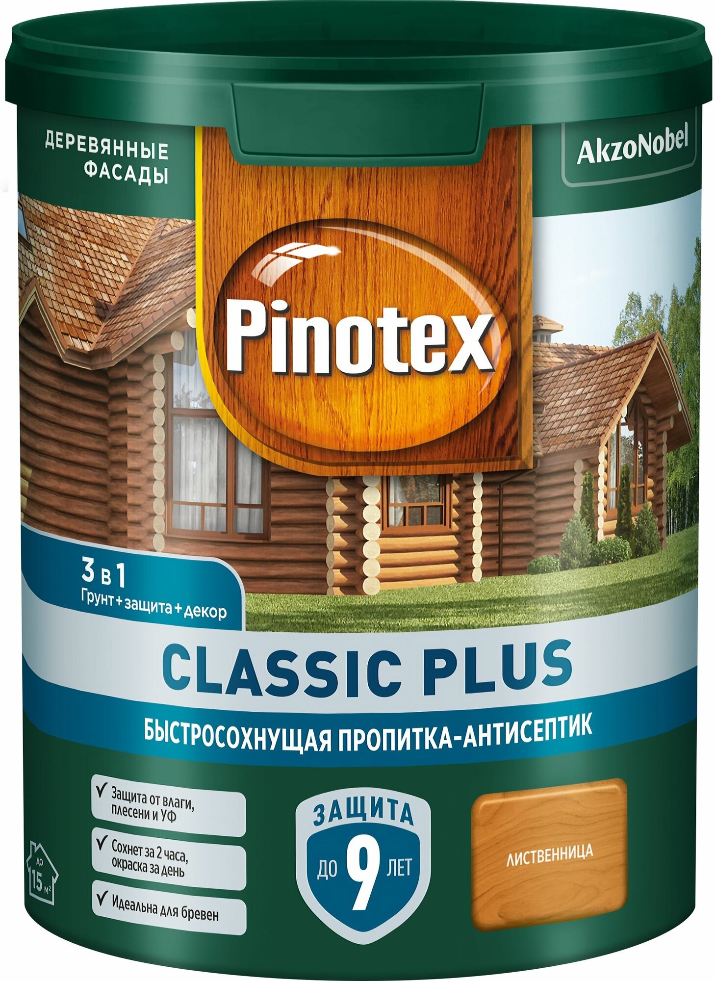 PINOTEX CLASSIC PLUS пропитка-антисептик быстросохнущая 3 в 1, лиственница (0,9л)