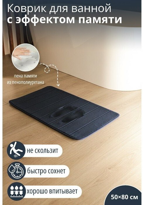 Коврик для ванной с эффектом памяти SAVANNA Memory foam 50×80 см цвет тёмно-синий