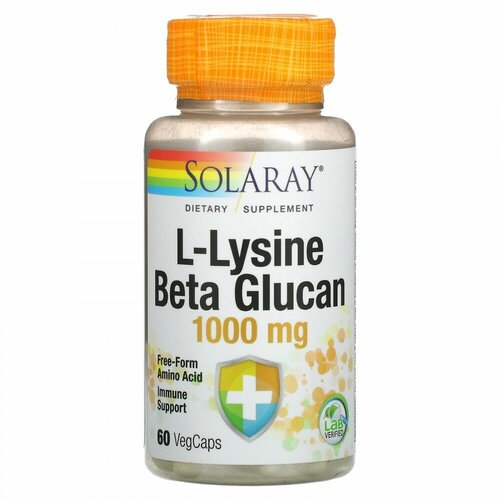 Solaray, L-лизин и бета-глюкан, 500 мг, 60 вегетарианских капсул