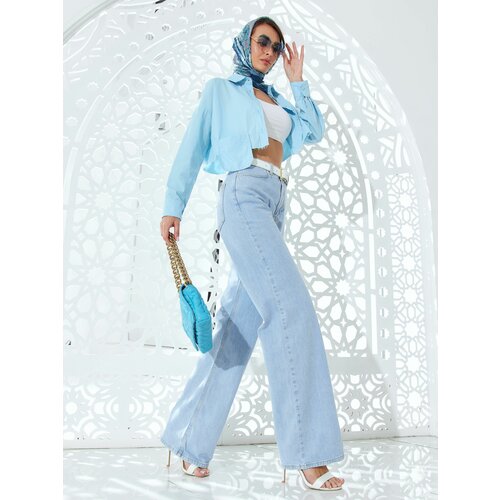 SARTORI DODICI Джинсы трубы женские голубые широкие прямые летние завышенная талия, свободные модные светлые джинсовые брюки палаццо, деним
