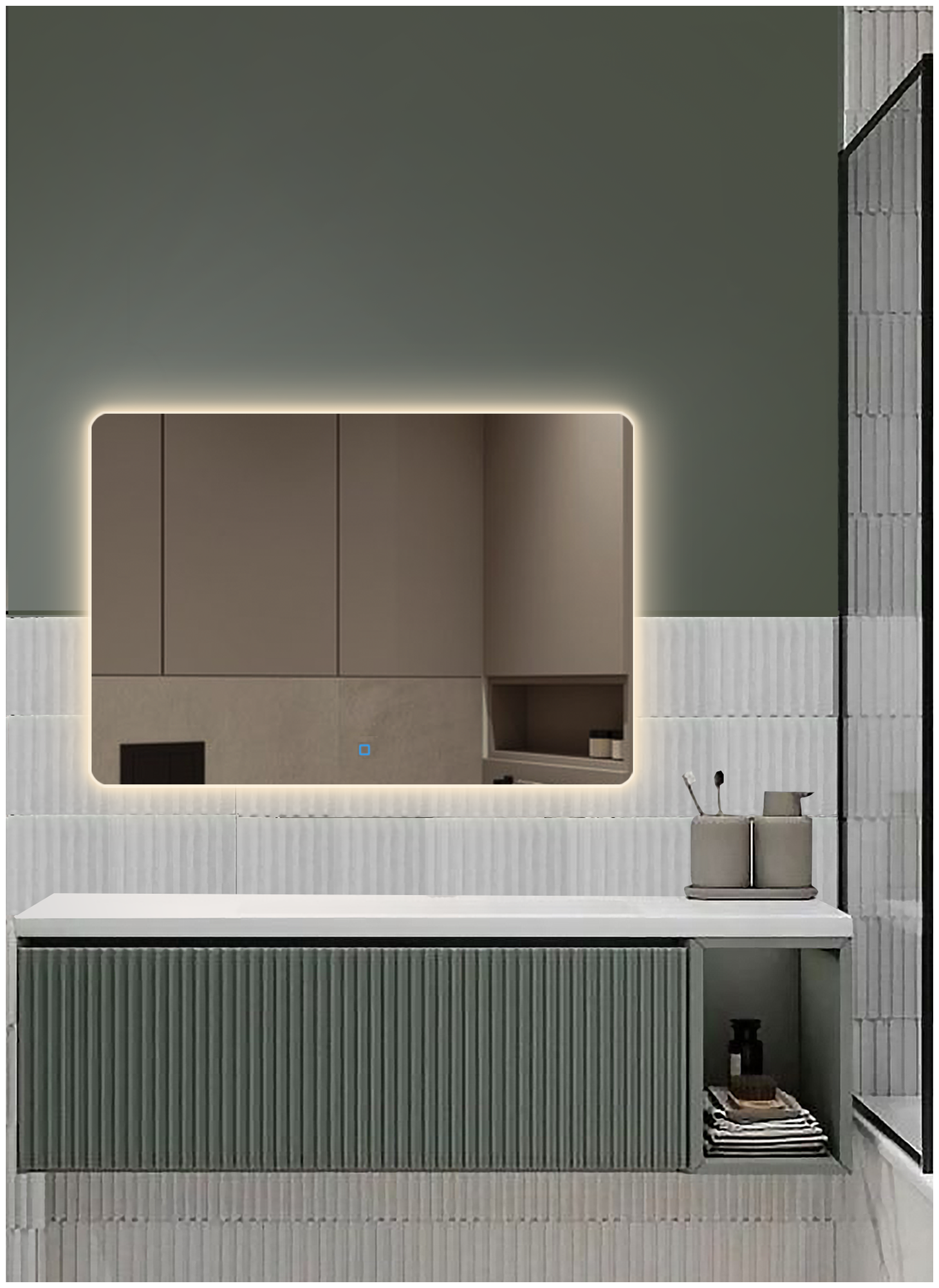 Зеркало для ванной Prisma 80*100 прямоугольное горизонтальное "парящее" с тёплой LED-подсветкой - фотография № 4