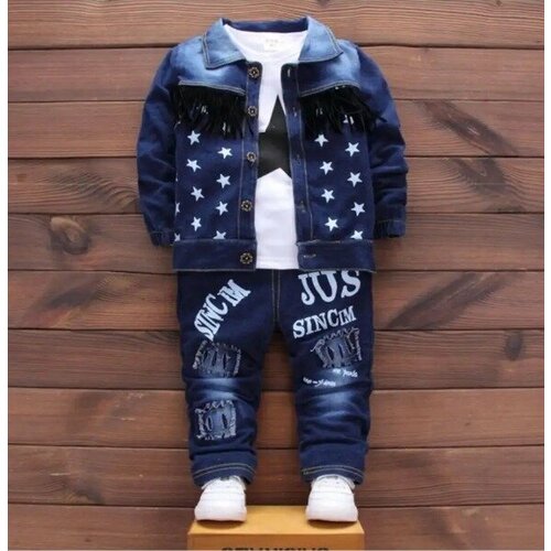 Комплект одежды   для мальчиков, брюки и пиджак и лонгслив, спортивный стиль, размер 80, синий, белый