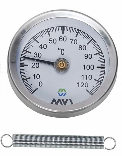 Термометр аксиальный MVI биметаллический диапазон показаний от 0C до 120C диаметр корпуса 63 мм накладной арт. ATS.63120.52