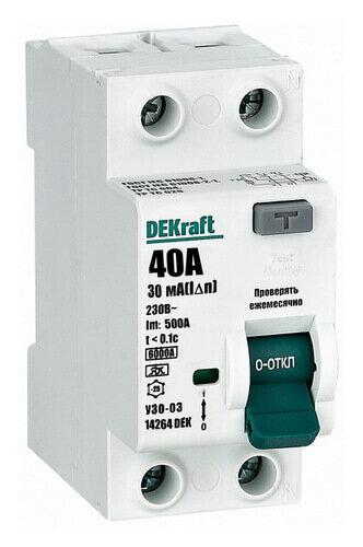 ВДТ DEKraft серии УЗО-03 2P 40A 30mA тип A 6kA